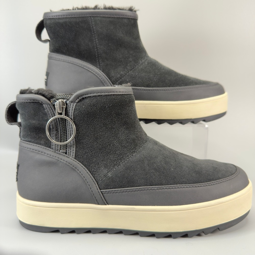 Ugg Koolaburra Tynlee Bootie Women 7 Black Beige Zip Ankle Boot Waterproof Suede